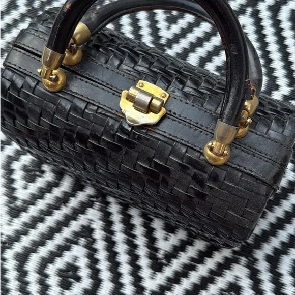 Vintage exclusively for Lewis British Hong Kong Black Woven Handbag - Picture 3 of 5